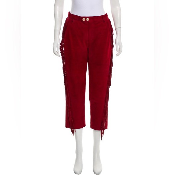 Zadig & Voltaire red suede fringe pants size 38 - Picture 2 of 5